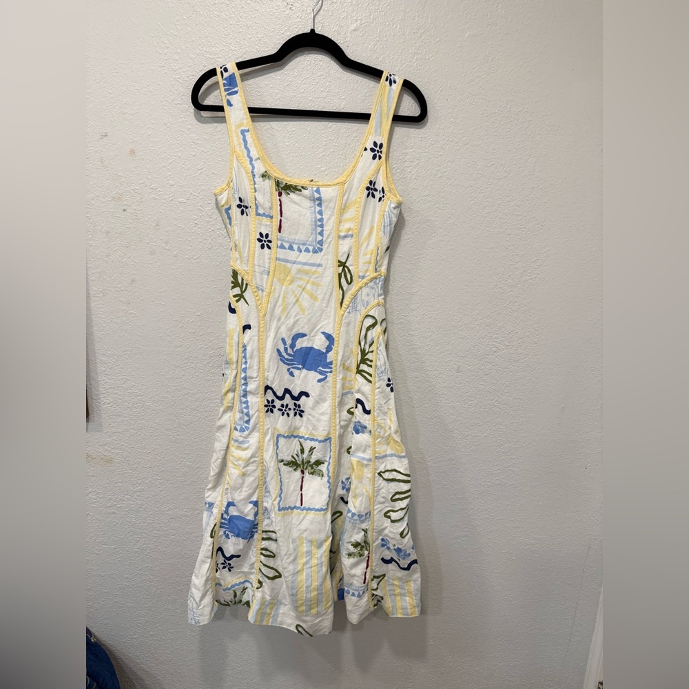 Caroline Constas Palm Tree Print A Line Linen Blend Midi Dress White S Small - Picture 2 of 9